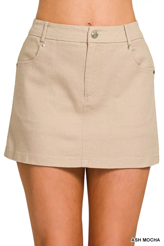 Zenana Cotton Twill Lined Mini Skirts boutique apparel from Mollie Mae Boutique