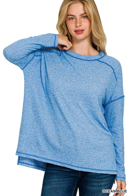 Zenana Melange Hacci Exposed Seam  Tee