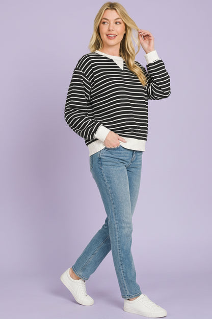 Zenana Striped Rib Banded Sweatshirt boutique fashion apparel with stylish details and comfortable fit