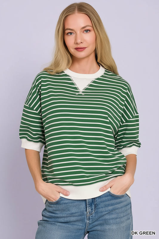 Zenana Striped Rib Banded Sweatshirt boutique fashion apparel with stylish details and comfortable fit