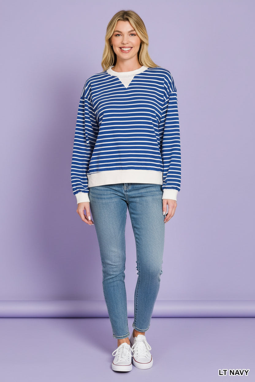 Zenana Striped Rib Banded Sweatshirt boutique fashion apparel with stylish details and comfortable fit