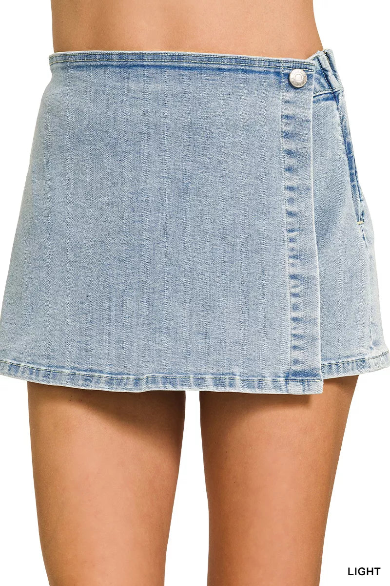 Zenana wrap front denim skort boutique women's bottom