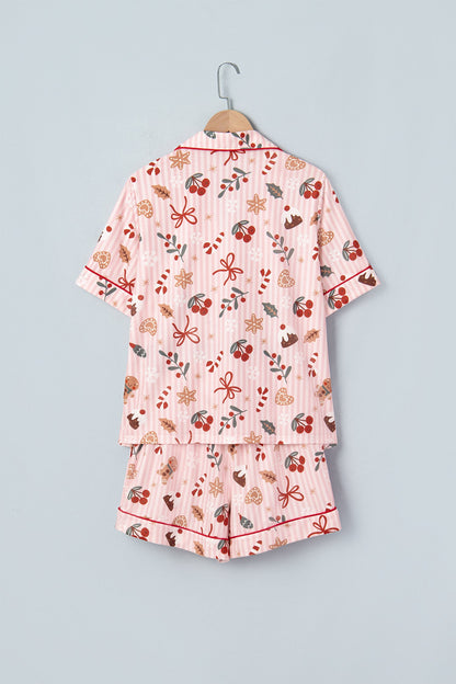 Christmas Stripe Buttoned Top & Shorts Pajama Set