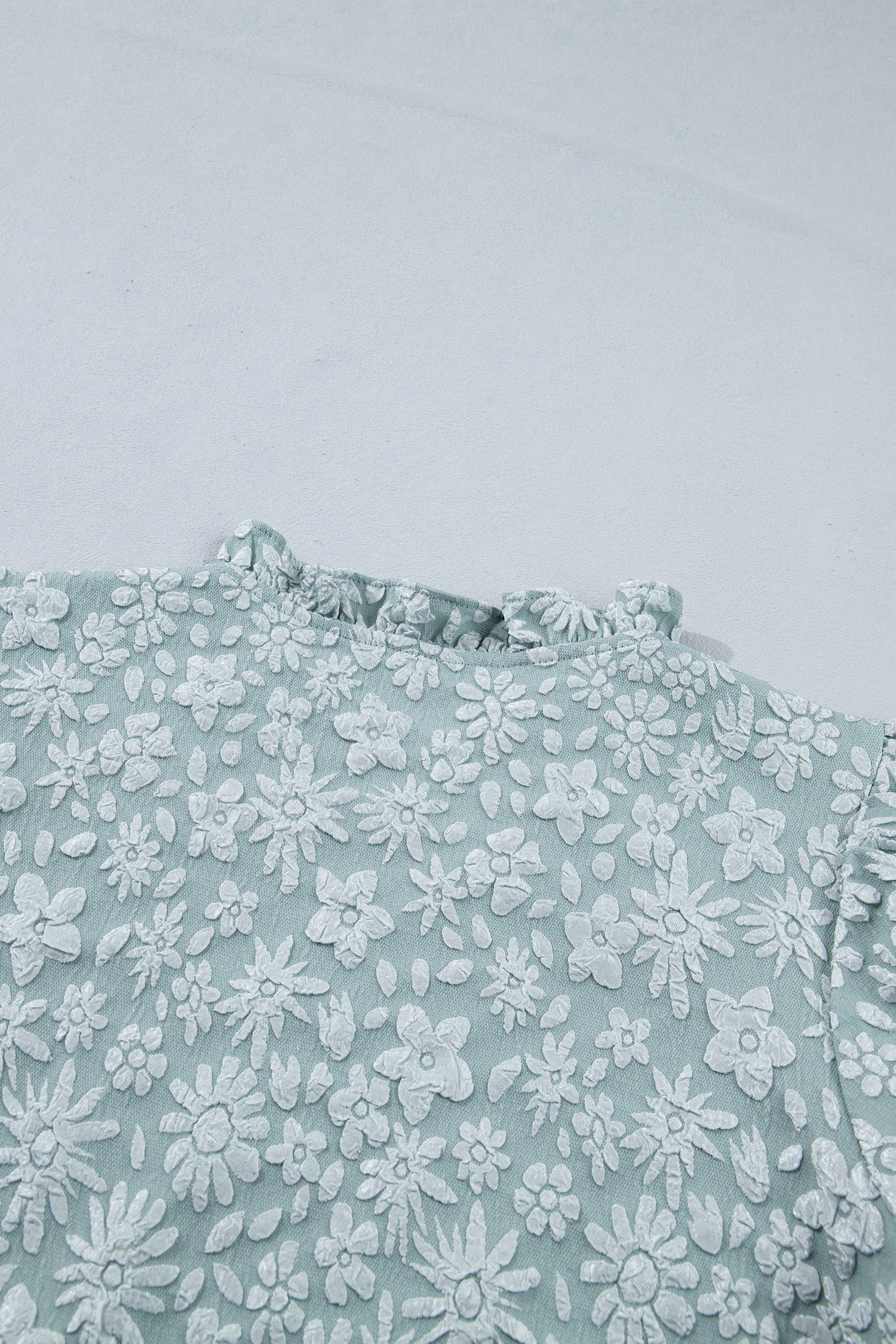Adalyn Jacquard Puff Sleeve Blouse in Iceland Blue women's boutique apparel