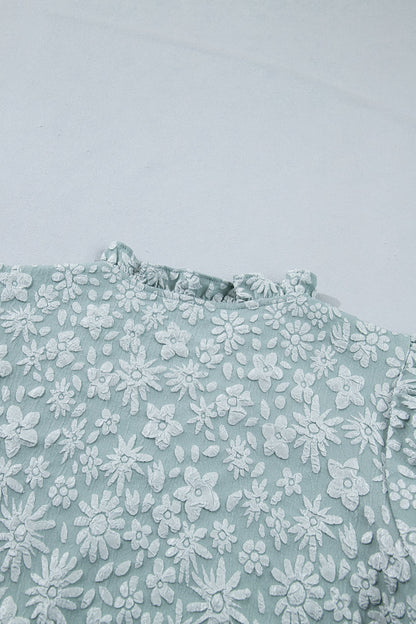 Adalyn Jacquard Puff Sleeve Blouse in Iceland Blue women's boutique apparel