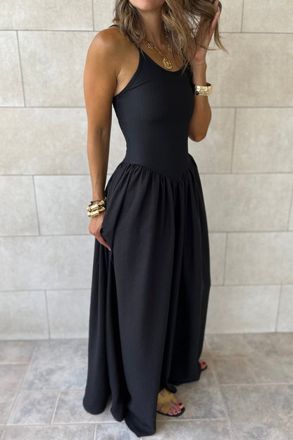 Solid Ribbed Patchwork Drop Waist Maxi Dress boutique apparel from Mollie Mae Boutique