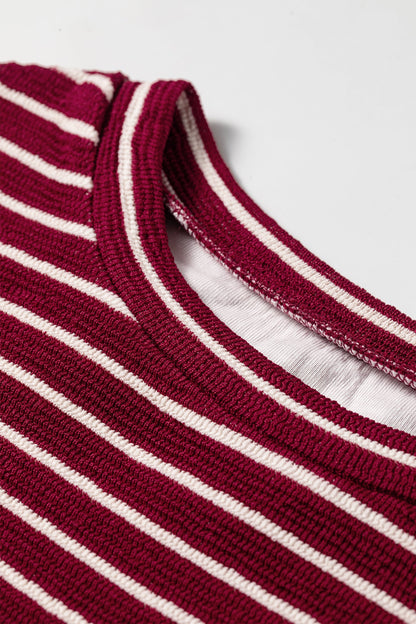 Stripe Round Neck Drop Shoulder Long Sleeve Top