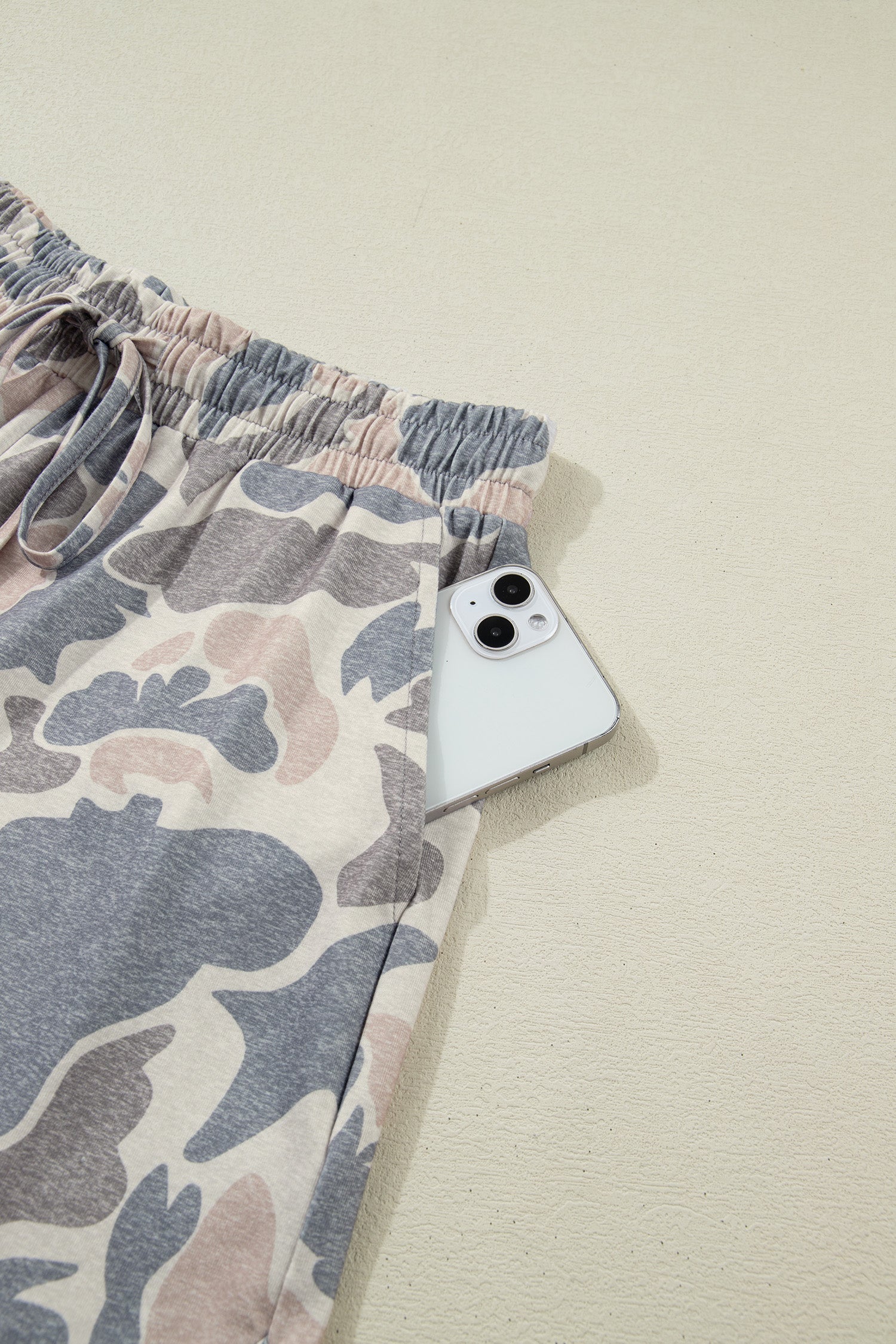Multicolour Mya multicolor camo tee and shorts set with loose fit, elastic waist shorts, and relaxed boutique loungewear style