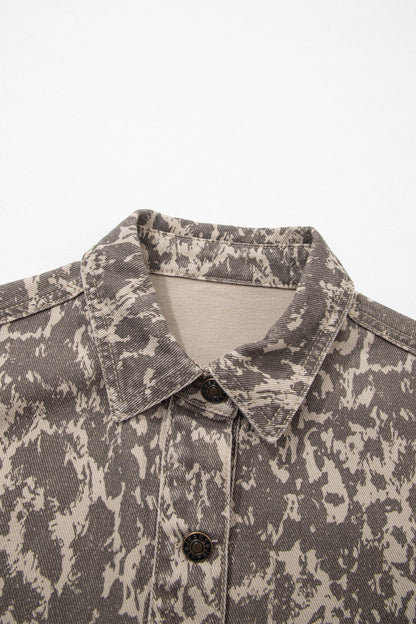 Khaki Abstract Denim Raw Hem Buttoned Collar Jacket with raw hem women's boutique fashion