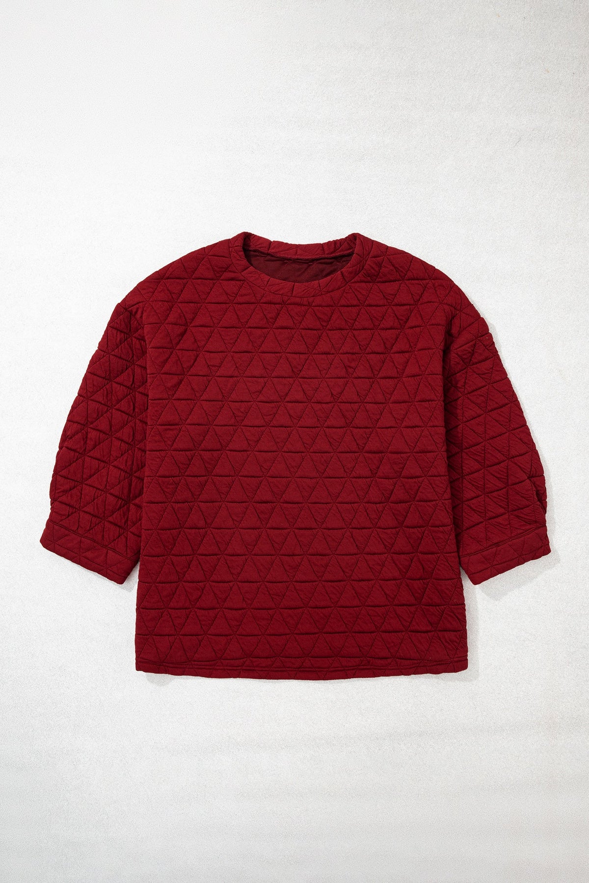 plus size racing red quilted blouse with three-quarter puff sleeves boutique top