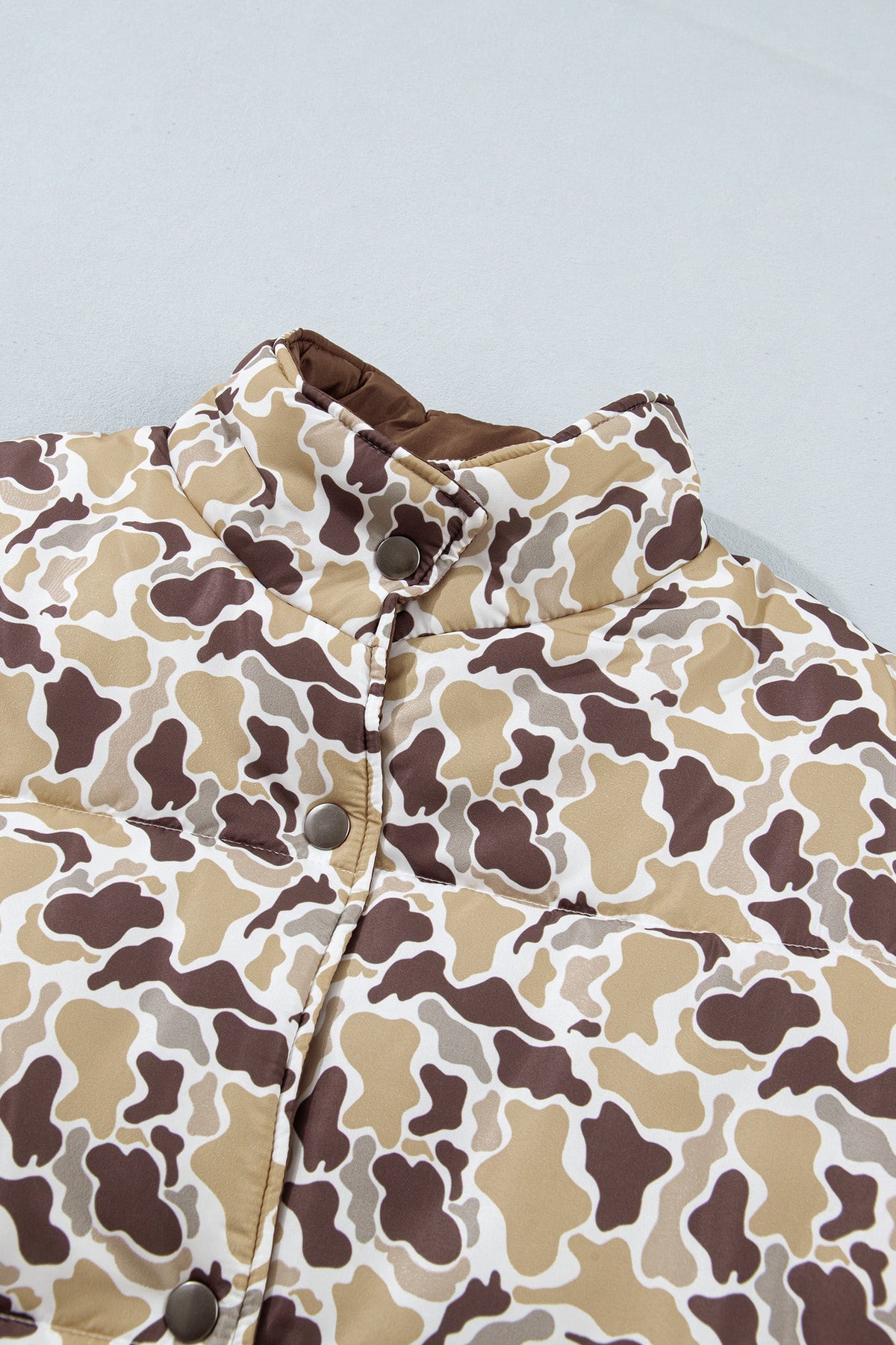 multicolor camo quilted button collar long sleeve boutique puffer coat