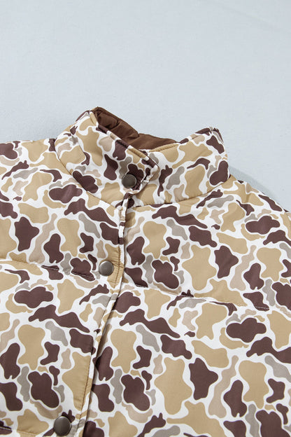 multicolor camo quilted button collar long sleeve boutique puffer coat
