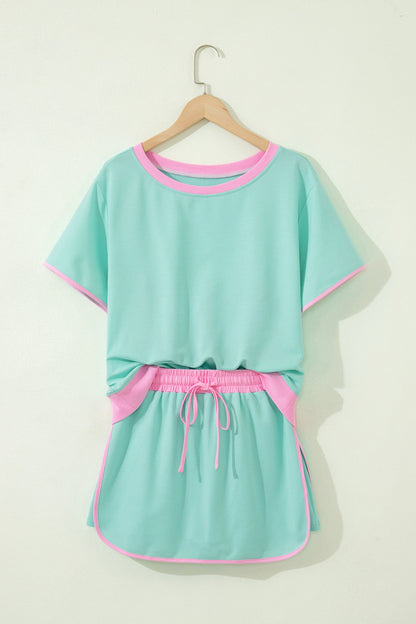 Colorblock Drop Shoulder T-Shirt & Skort Set