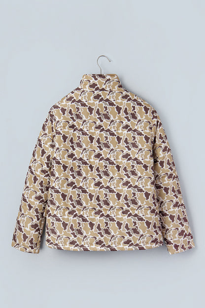 multicolor camo quilted button collar long sleeve boutique puffer coat