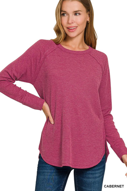 Zenana Baby Waffle Long Sleeve Top boutique fashion apparel with stylish details and comfortable fit