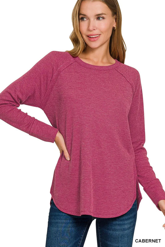 Zenana Baby Waffle Long Sleeve Top boutique fashion apparel with stylish details and comfortable fit