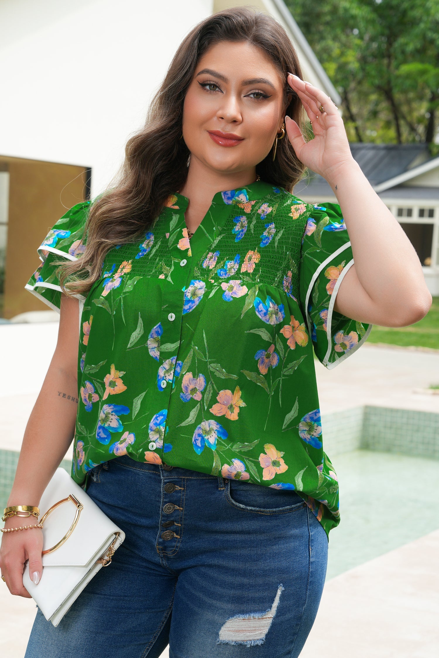 Keilani Short Sleeve Floral PLUS Top boutique clothing from Mollie Mae Boutique