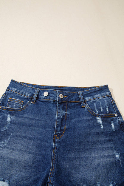 Holland Distressed High Waist Denim Shorts in Sail Blue | Mollie Mae Boutique