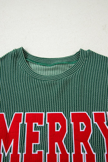 evergreen MERRY JOLLY Christmas long sleeve corded boutique top