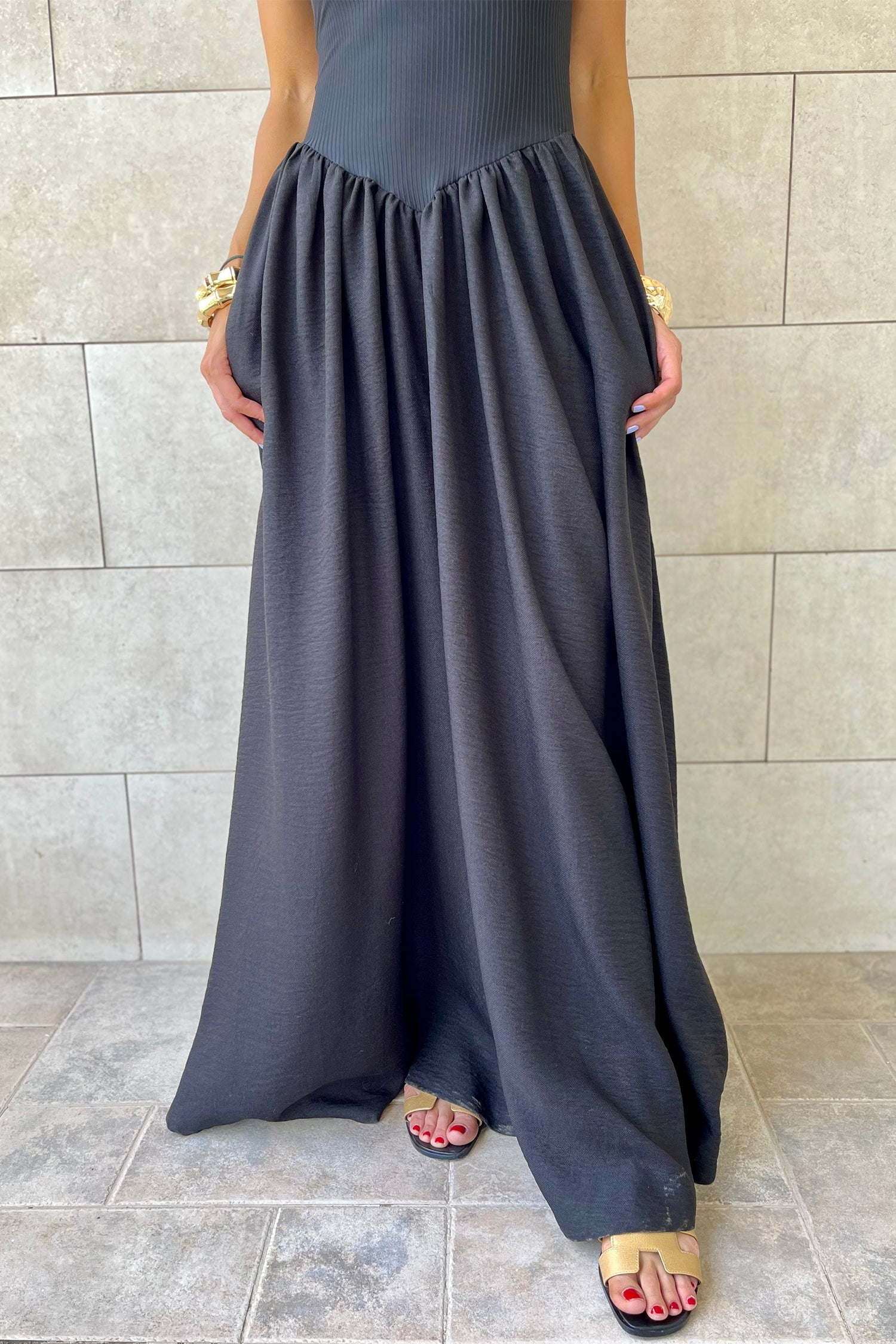 Solid Ribbed Patchwork Drop Waist Maxi Dress boutique apparel from Mollie Mae Boutique