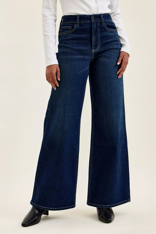 Judy Blue high waist wide leg dark wash jeans for women from Mollie Mae Boutique