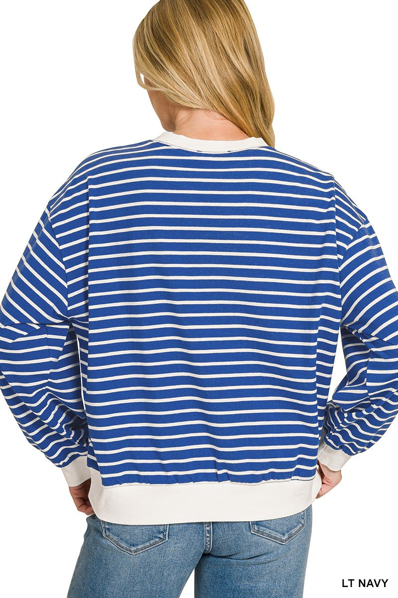 Zenana Striped Rib Banded Sweatshirt boutique fashion apparel with stylish details and comfortable fit