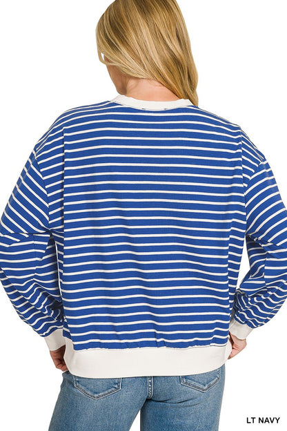 Zenana Striped Rib Banded Sweatshirt boutique fashion apparel with stylish details and comfortable fit