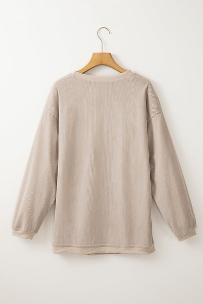 Dark Blue ribbed corduroy oversized long sleeve sweatshirt with cozy boutique styling