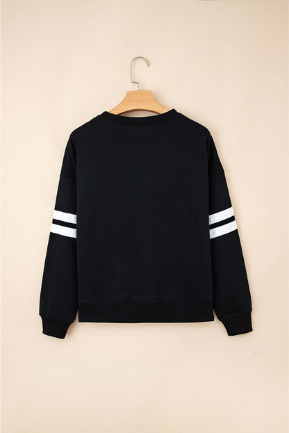 multiple colors Varsity Stripe Oversized Drop Shoulder Sweatshirt with varsity stripe details and an oversized drop-shoulder fit, boutique fashion