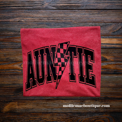 Auntie Checkered Lightening Bolt Tshirt