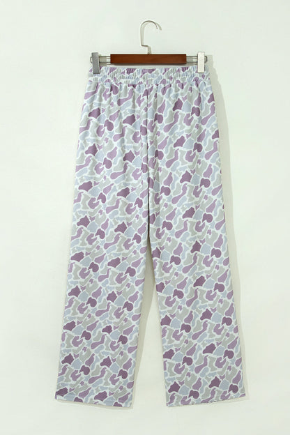 Green Camo Drawstring High-Waist Wide-Leg Pants featuring boutique-style details and relaxed everyday fit