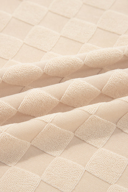 Parchment parchment checker corded knit contrast trim top with boutique fashion styling
