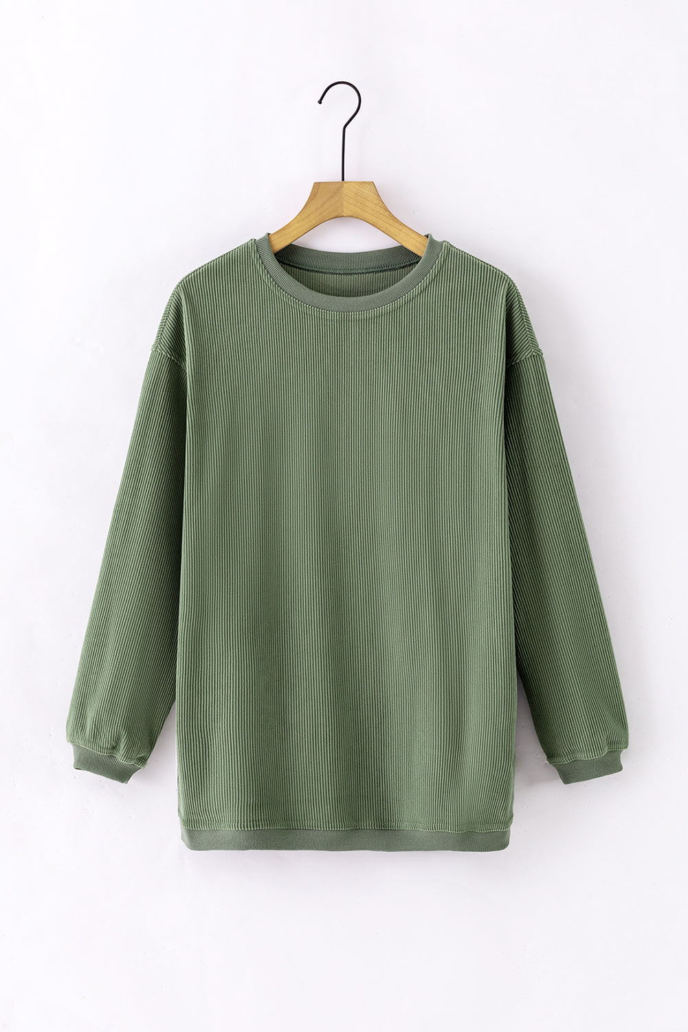 Grass Green ribbed corduroy oversized long sleeve sweatshirt with cozy boutique styling