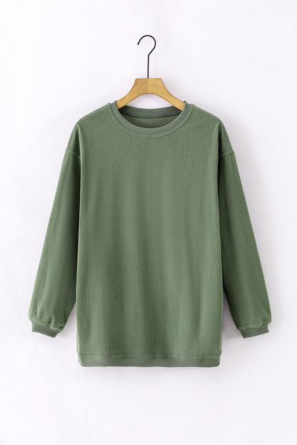 Grass Green ribbed corduroy oversized long sleeve sweatshirt with cozy boutique styling