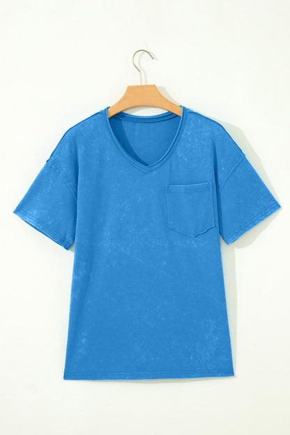 Solid Mineral Wash Short Sleeve V-Neck T-Shirt Pretty Bash women's boutique top from Mollie Mae Boutique