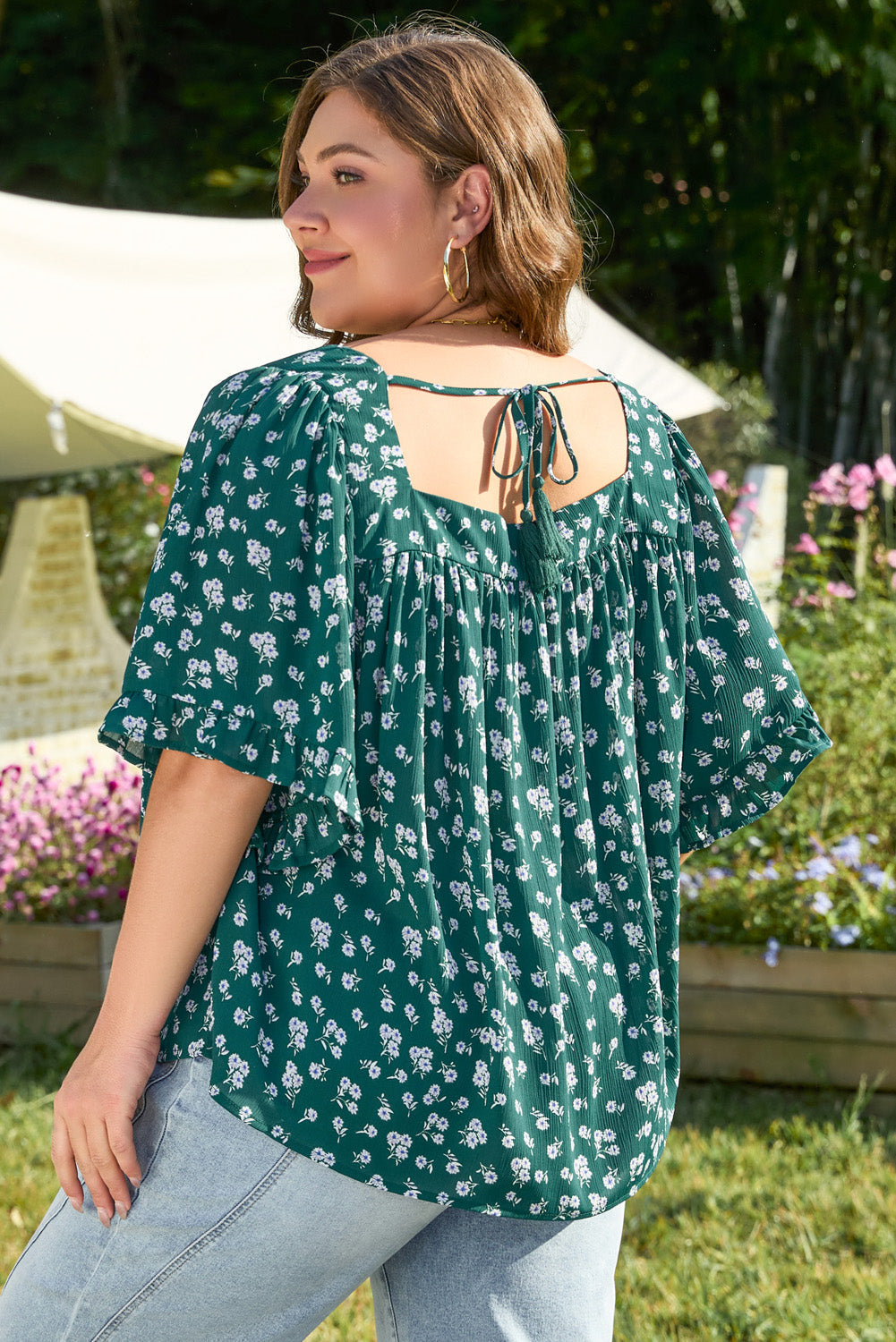 Adelynn Square Ruffled Trim PLUS Blouse boutique clothing from Mollie Mae Boutique