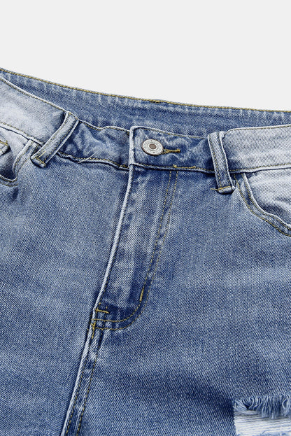 Georgia distressed skinny capri jeans in sky blue washed denim for women
