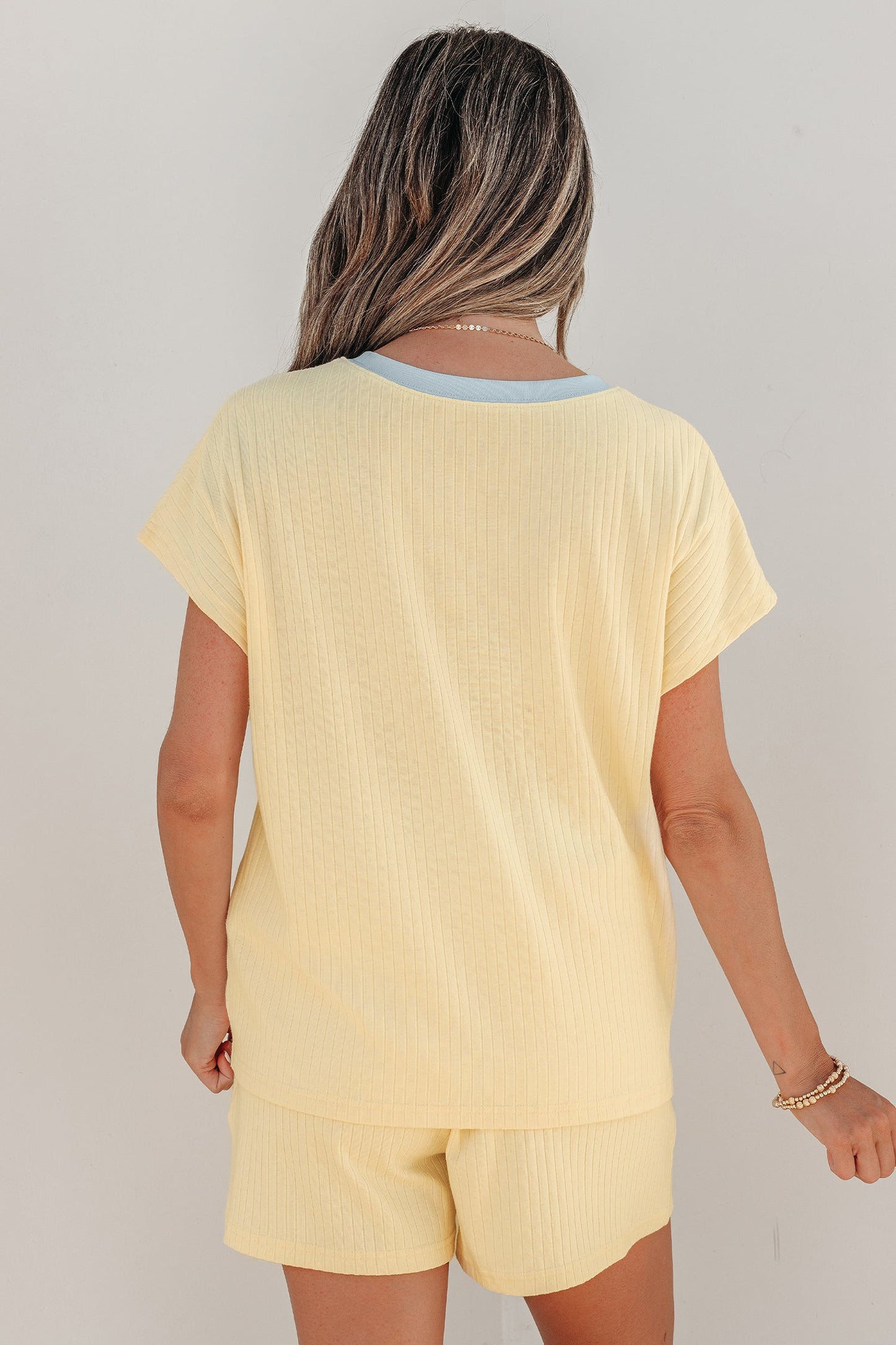 Colorblock Trim Ribbed Top & Shorts Set