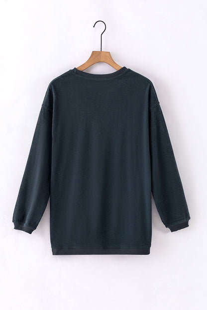 Festival Fuchsia ribbed corduroy oversized long sleeve sweatshirt with cozy boutique styling