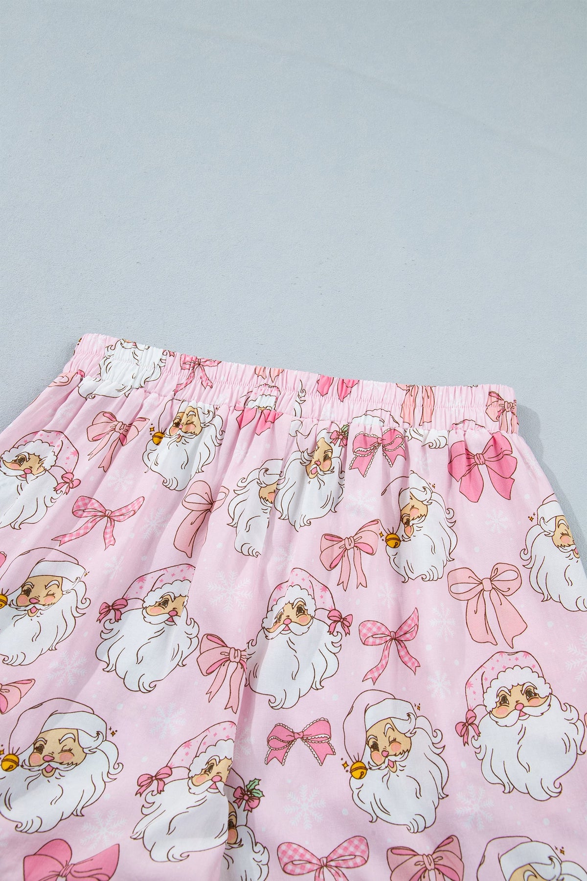 pink Santa and bow print collared top and shorts boutique pajama set