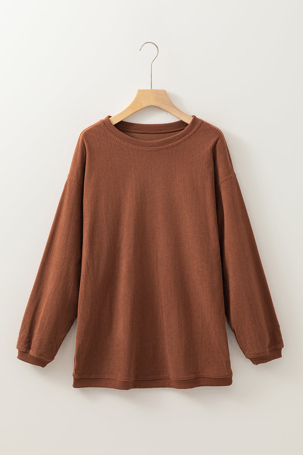 Apricot ribbed corduroy oversized long sleeve sweatshirt with cozy boutique styling