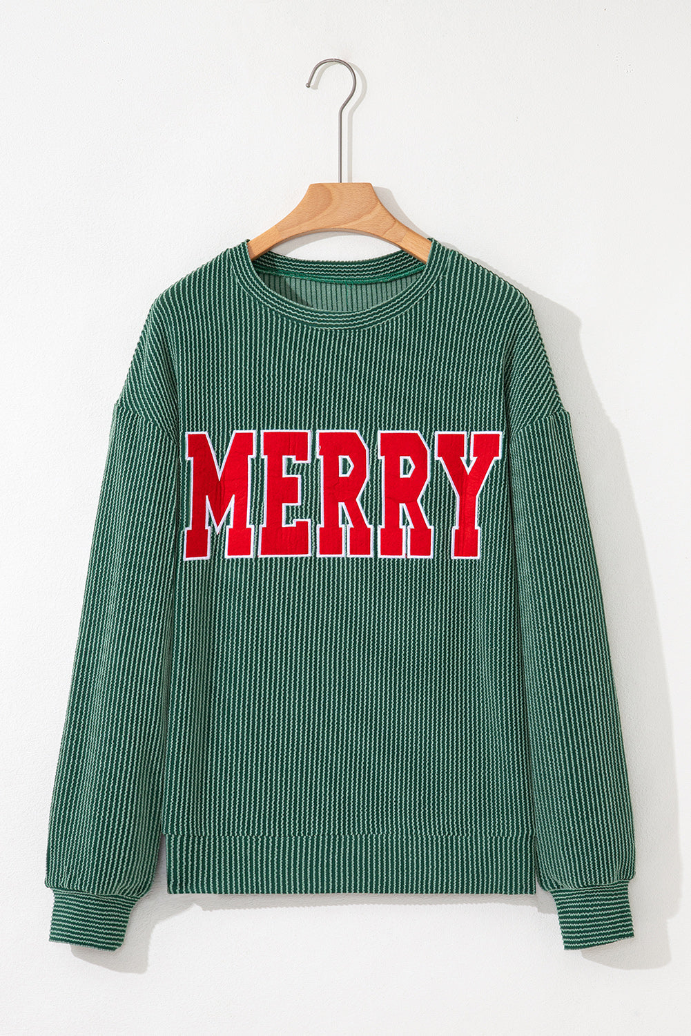 evergreen MERRY JOLLY Christmas long sleeve corded boutique top