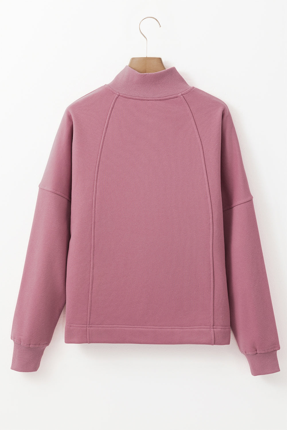 fuchsia zip neck drop shoulder relaxed boutique sweatshirt