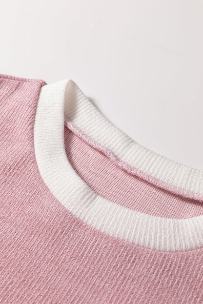 Four Leaf Clover contrast trim drop shoulder long sleeve knit top with boutique fashion styling