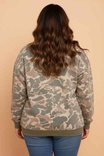 Camo Plus Size Camo Round Neck Long Sleeve Sweatshirt with camo print women's boutique fashion