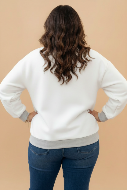 Light Grey plus size light gray Game Day Football reversible mock neck sweatshirt with boutique style