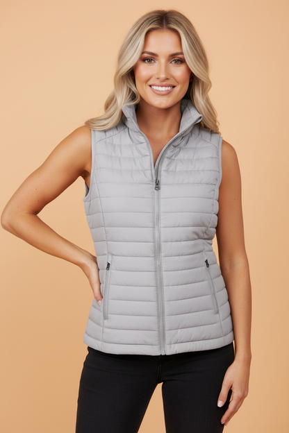 black plush stand collar zip-up puffer vest boutique outerwear