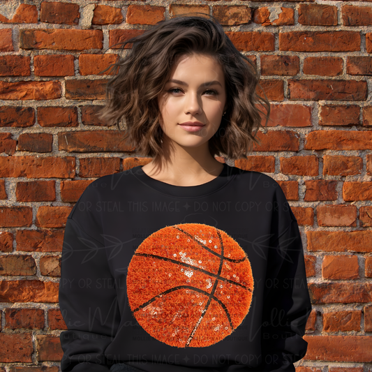 Faux Sequin Basketball Graphic Sweatshirt