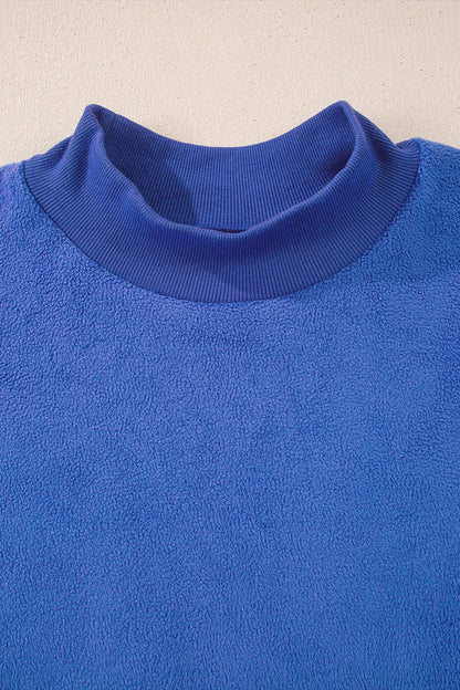 Bluing reversible mock neck drop shoulder oversized sweatshirt with relaxed boutique styling