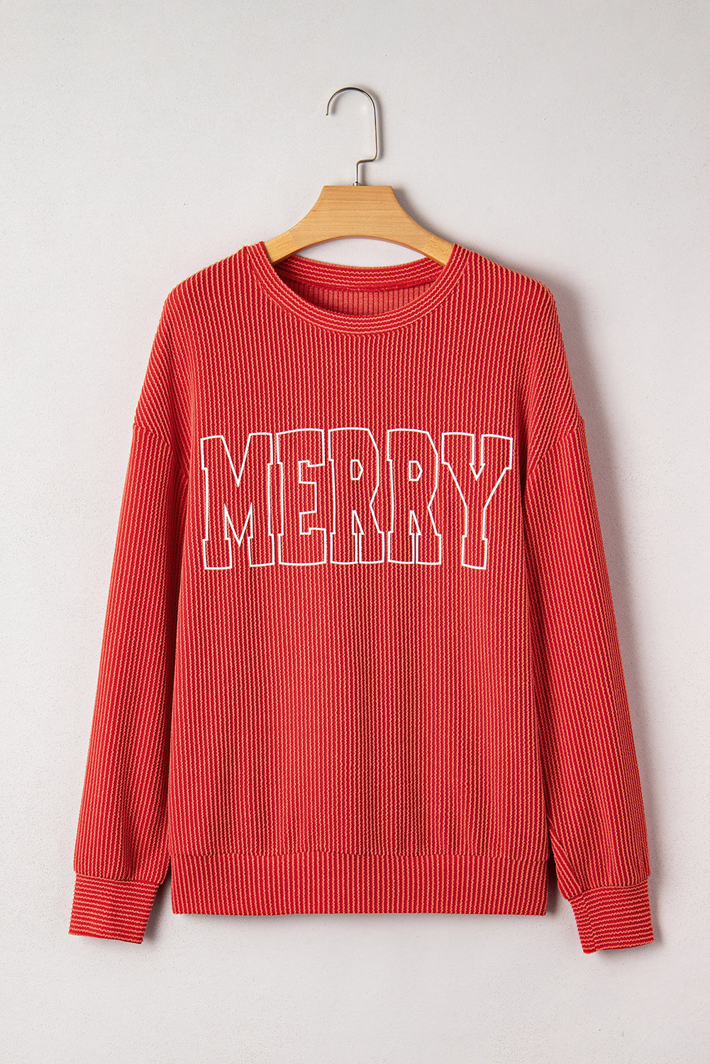 evergreen MERRY JOLLY Christmas long sleeve corded boutique top
